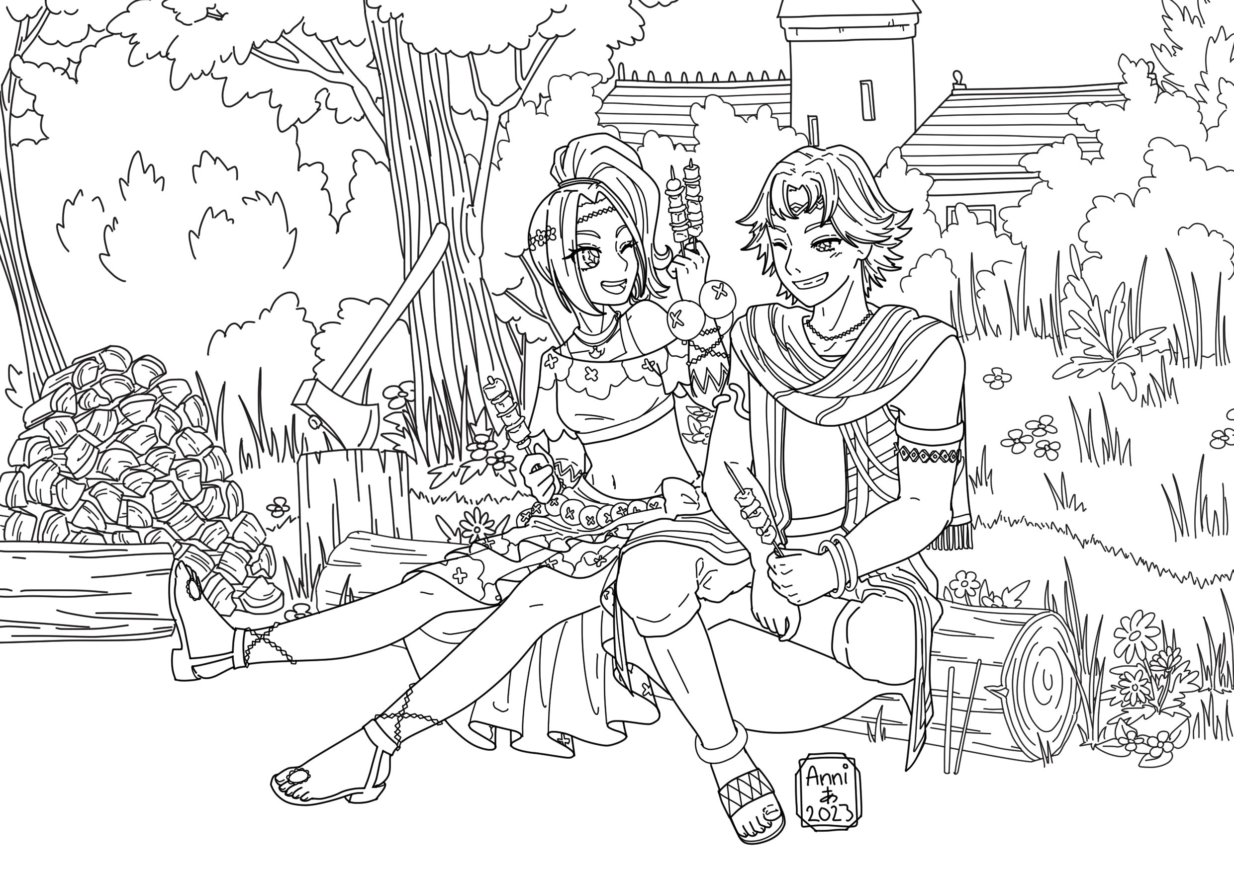 Colouring Page of Timerra and Fogado