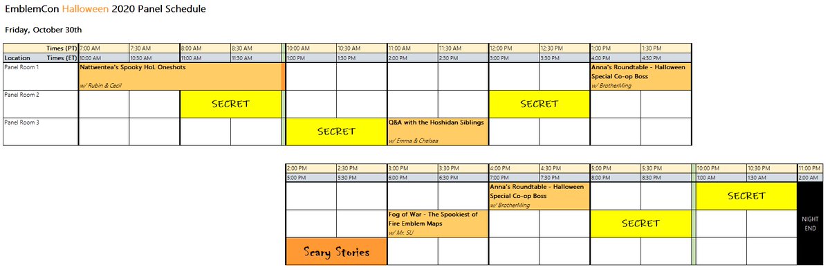 Schedule of the Mini Halloween Event